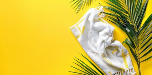 Poster - Sunshine Essential: Beach Towel on a Vibrant Yellow Background