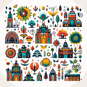 various islamic icons on a white background