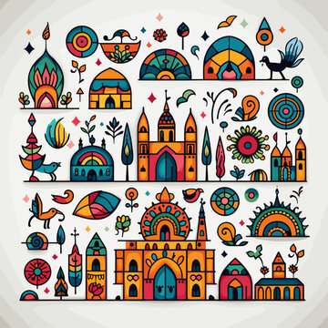 various islamic icons on a white background