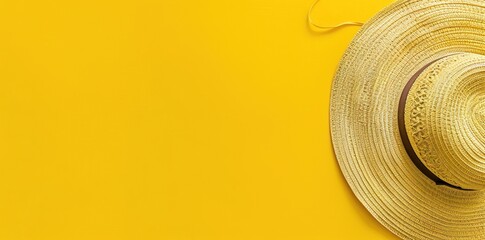 Poster - Sunny Accessory: Sun Hat on a Vibrant Yellow Background