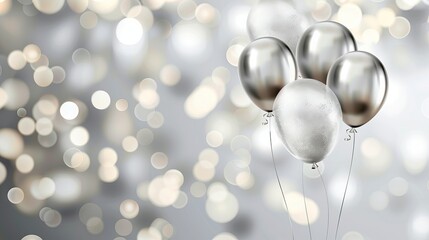 Wall Mural - Festive Celebration Background with Floating Silver Balloons - Party and Event Decor