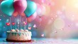 © Nazia - Colorful Balloons Background with Birthday Cake and Candles - Valentine's Day Celebration