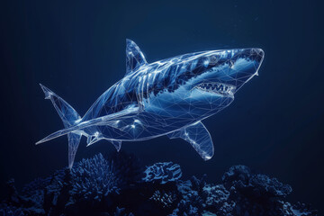 Sticker - A blue shark is shown in a blue background