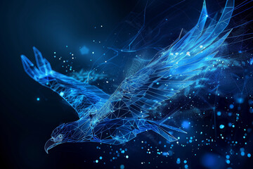 Poster - a blue bird with a white wing is flying through a blue sky