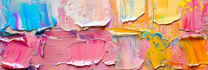 Canvas Print - Closeup of abstract rough colourful colours painting texture, with oil brushstroke, pallet knife paint on canvas - Art background illustration. Art concept.