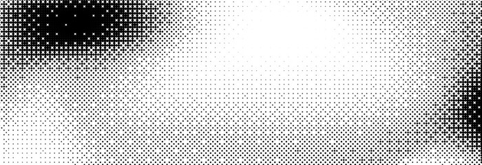 Poster - Pixelated bitmap grunge gradient texture. Black and white dither pattern wallpaper. Abstract glitchy pattern. 8 bit video game background. Wide raster backdrop. Retro pixel art Illustration. Vector