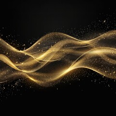 Poster - Abstract Golden Wave. Shiny gold line design element with sparkling effect on dark background
