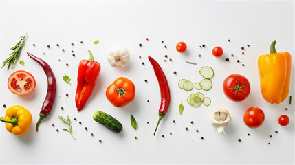 Sticker - Various vegetables on white background with copy space