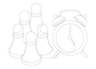 Poster - One continuous line of alarm clock with Chess Pawn. Thin Line Illustration vector concept. Contour Drawing Creative ideas.