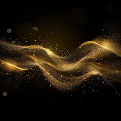 Poster - Abstract Golden Wave. Shiny gold line design element with sparkling effect on dark background