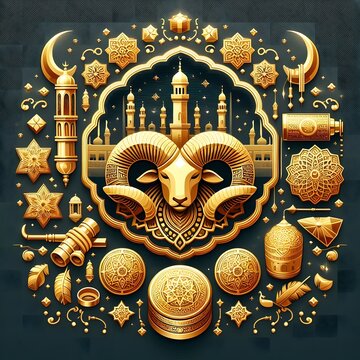 AI Generate of Premium Luxury Vector of Happy Eid al-Adha, Vector, Symbol, Logo, Idul Adha.