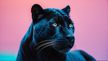 Wall Mural - panther on bright pastel color background from Generative AI