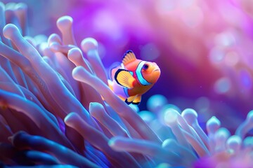 Wall Mural - Clownfish hiding in an anemone