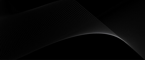 Poster - vector abstract grey wavy lines on a black background with black lines and curves background.