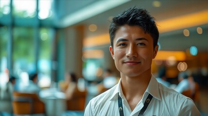 Sticker - A man in a white shirt and tie smiling.