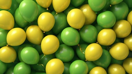 Wall Mural - Balloon texture. Background of many green and yellow  balloons