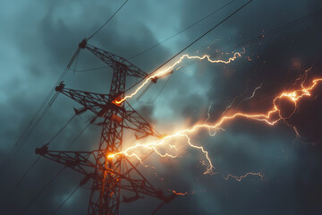 a power line is lit up with sparks and the sky is dark and cloudy