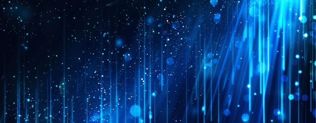 Wall Mural - abstract background with blue glowing lights and stars on black