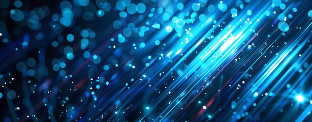Wall Mural - abstract background with blue glowing lights and stars on black