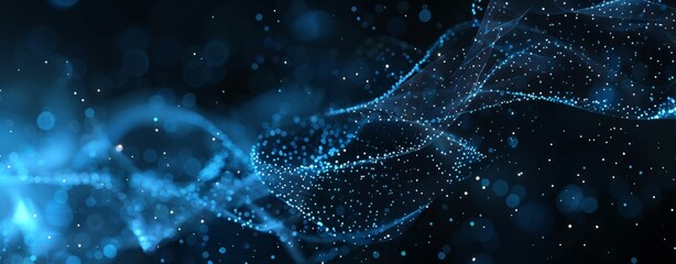 Wall Mural - abstract background with blue glowing lights and stars on black