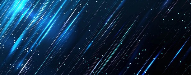 Wall Mural - abstract background with blue glowing lights and stars on black