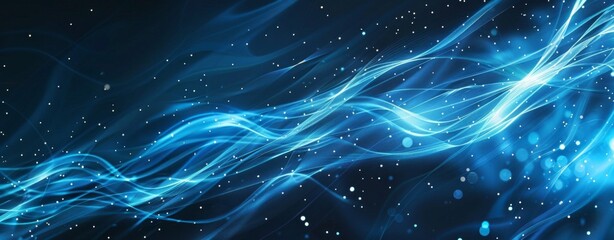 Wall Mural - abstract background with blue glowing lights and stars on black