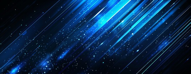 Wall Mural - abstract background with blue glowing lights and stars on black