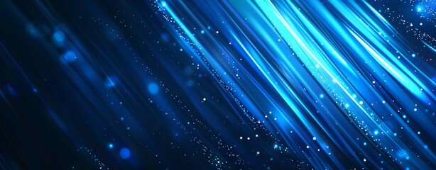 Wall Mural - abstract background with blue glowing lights and stars on black