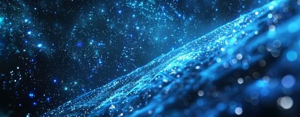 Wall Mural - abstract background with blue glowing lights and stars on black