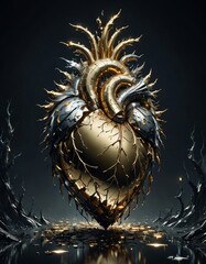 Aufkleber - Gritty Black Gold Design: Vector Illustration with Plant and Heart Symbols on a Grungy Background
