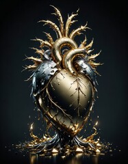 Aufkleber - Gritty Black Gold Design: Vector Illustration with Plant and Heart Symbols on a Grungy Background