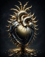Aufkleber - Gritty Black Gold Design: Vector Illustration with Plant and Heart Symbols on a Grungy Background