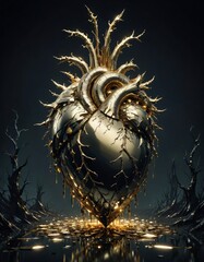Aufkleber - Gritty Black Gold Design: Vector Illustration with Plant and Heart Symbols on a Grungy Background