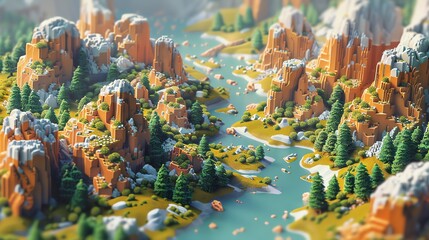 Mountain Valley Isometric Design An Illustration in 3D