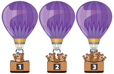 Poster - Colorful hot air balloons carrying cheerful bears