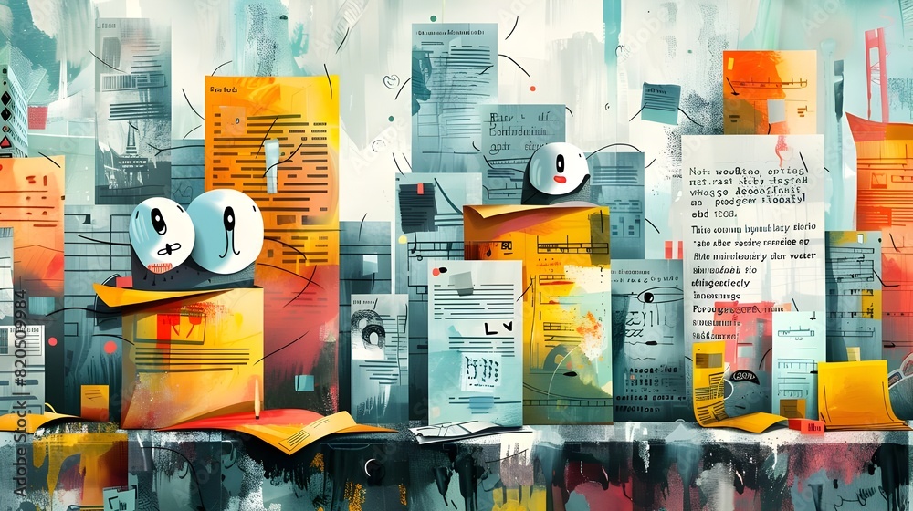 Ilustración de Stock Humorous cartoon of anthropomorphic paperwork ...