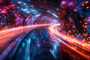 Canvas Print - Mesmerizing Light Trails and Streaks in Futuristic Tunnel of Vibrant Colors and Motion