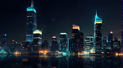 Modern artistic neon effect urban city or skyscrapers background and futuristic townscapes ai generative