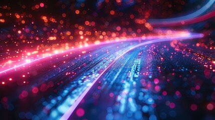 Poster - Astral Acceleration: Blue-Purple Light Lines in 3D Space