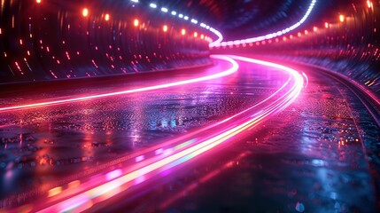 Poster - Astral Acceleration: Blue-Purple Light Lines in 3D Space