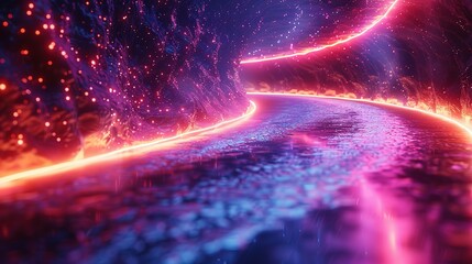 Poster - Cosmic Trails: 3D Rendering of Blue-Purple Light in Space Warp