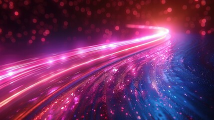 Poster - Cosmic Trails: 3D Rendering of Blue-Purple Light in Space Warp
