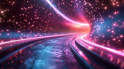 Poster - Cosmic Trails: 3D Rendering of Blue-Purple Light in Space Warp
