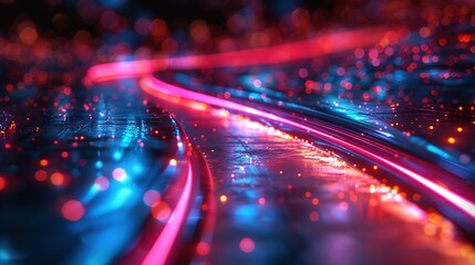 Poster - Cosmic Velocity: Blue-Purple Light Trails in 3D Render