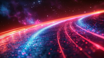 Poster - Cosmic Velocity: Blue-Purple Light Trails in 3D Render