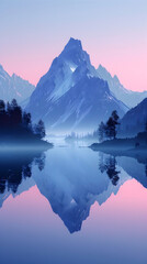 Wall Mural - Tranquil Alpine Lake at Dusk with Mirrored Reflections and Moody Silhouetted Peaks