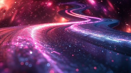 Poster - Neon Nebula: Blue-Purple Light Lines Across Dark Space