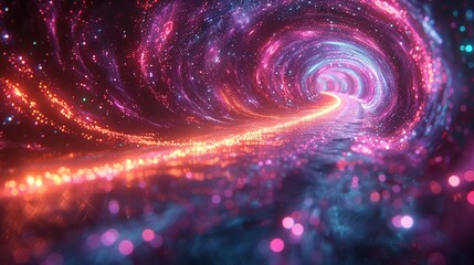 Poster - Celestial Velocity: 3D Render with Blue-Purple Light Trails