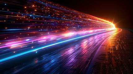Poster - Celestial Velocity: 3D Render with Blue-Purple Light Trails