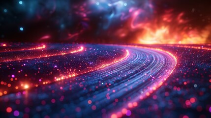 Poster - Celestial Velocity: 3D Render with Blue-Purple Light Trails